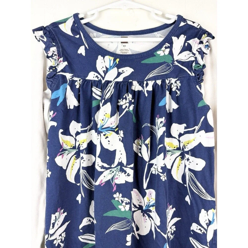Tea Collection Dress 10 Long Sleeve Floral Navy Blue Fall Winter